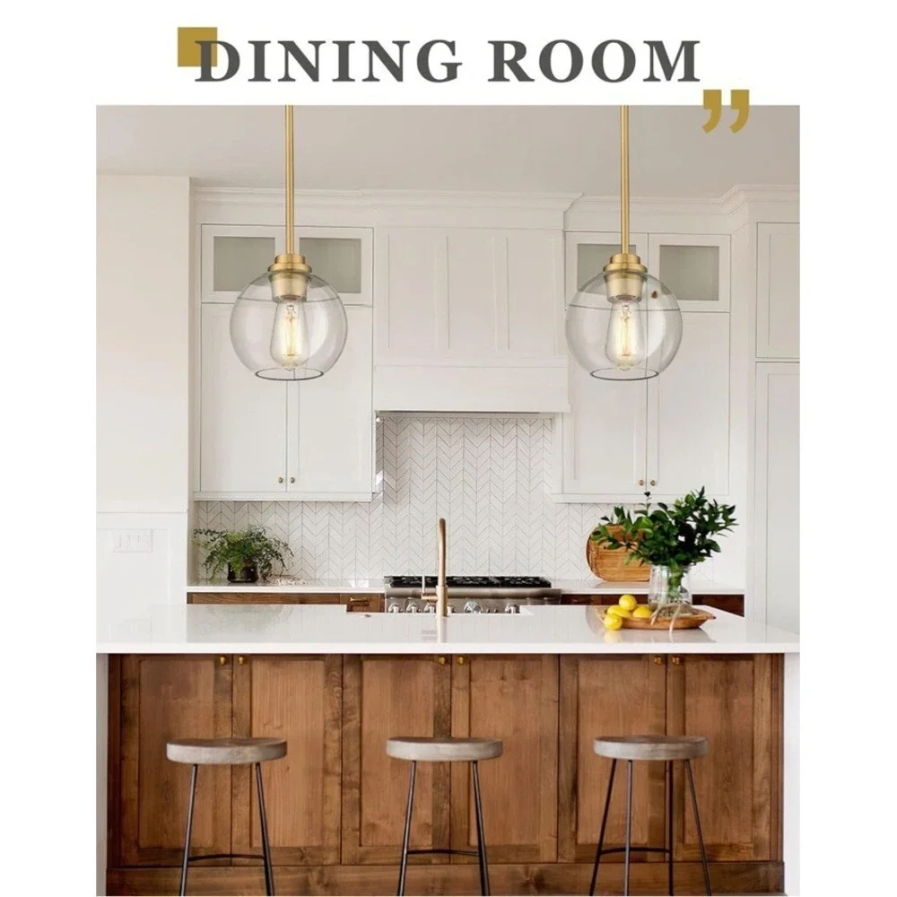 Brass Pendant Lights Kitchen Island 2 Pack, Farmhouse Gold Pendant Light with Cl